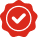 white checkmark inside a circular red badge