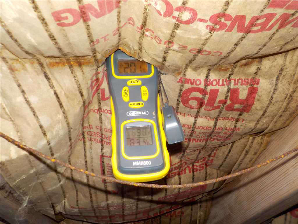 Moisture meter test measuring crawl space humidity
