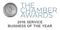 Award logo for "The Chamber Awards: 2016 Service Business of the Year" with a circular emblem on the left.