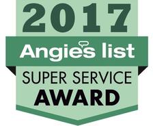 2017 Angie's List Super Service Award badge in green and white.