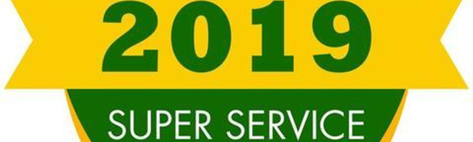 Green and yellow badge reads "Angie's List 2019 Super Service Award.