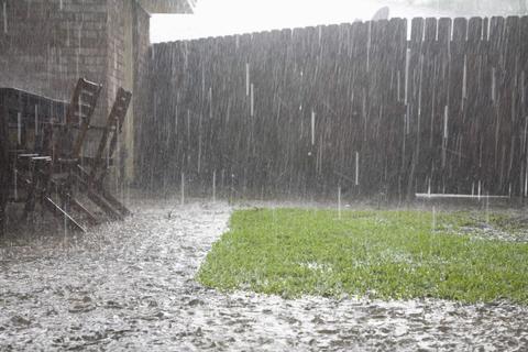 Heavy rain and flooding in yard.