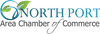Logo of North Port Area Chamber of Commerce with stylized leaves and blue-green color scheme.