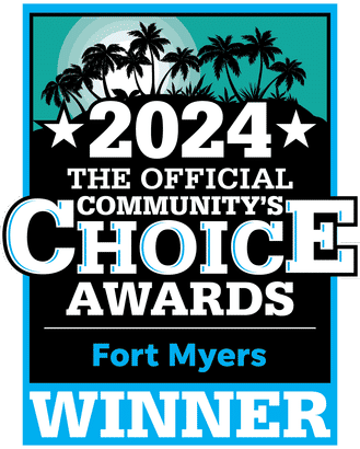 2024 Community's Choice Awards winner badge for Fort Myers with palm trees and moon graphic.