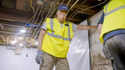 Mike Rowe in a basement