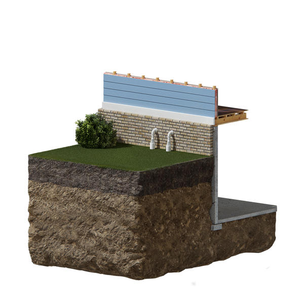 3D cutout of freezeguard installed on home with basement