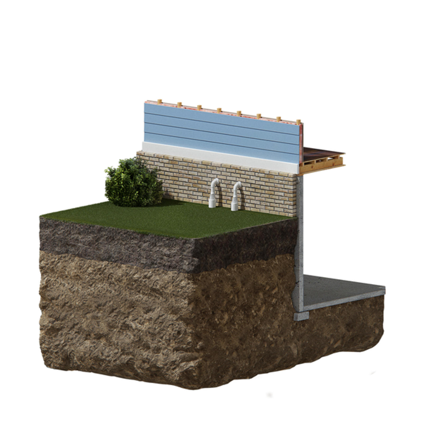 3D cutout of freezeguard installed on home with basement