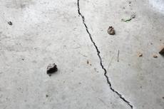 Close up of a floor crack in a garage.