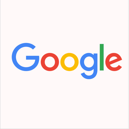 Google logo with multicolored letters on a light background.