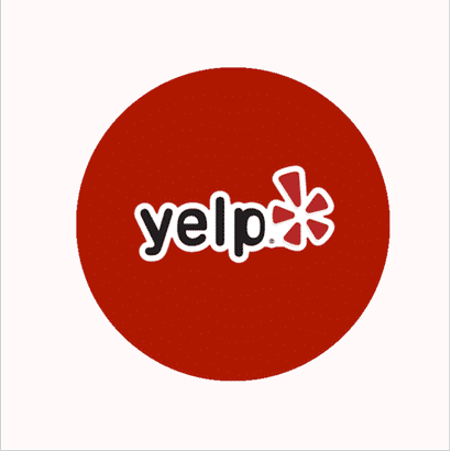 Yelp logo with red background and stylized starburst symbol.