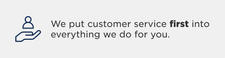 Icon of a person and a hand with the text: "We put customer service first into everything we do for you.