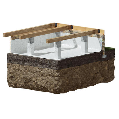 3D cutout of vapor barrier installed in crawl space