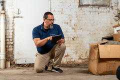 A Groundworks worker inspecting a basement.