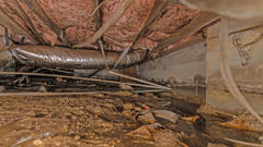 A crawl space showing severe signs of damage from humidity.
