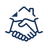 Outline of a handshake with a house roof overhead, symbolizing a real estate agreement or partnership.