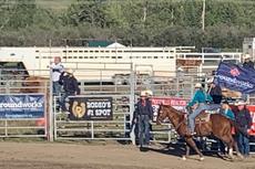 Man rides on horse with Groundworks flag