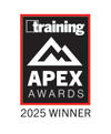 Training APEX Awards 2025 Winner logo with a mountain graphic on a black background.