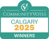 CommunityVotes Calgary 2025 Winners badge in teal, white, and gold colors.