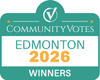 CommunityVotes Edmonton 2026 Winners badge in teal, white, and gold colors.