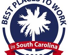 Logo with a palm tree silhouette, text reads "Best Places to Work in South Carolina 2018.