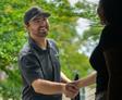 Mount Valley Foundation Services inspector shaking hands with homeowner