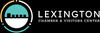 Logo of Lexington Chamber & Visitors Center with a stylized cityscape in a circular design on a black background.