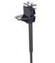 Close-up of a black metal bracket with a vertical support rod and adjustable clamp, reminiscent of the sturdy design used in foundation piers.