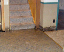 water damage in the basement with steps