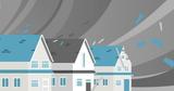 graphic depicting roof and house damage from wind