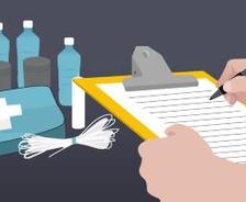 graphic representing person with checklist and first aid kit