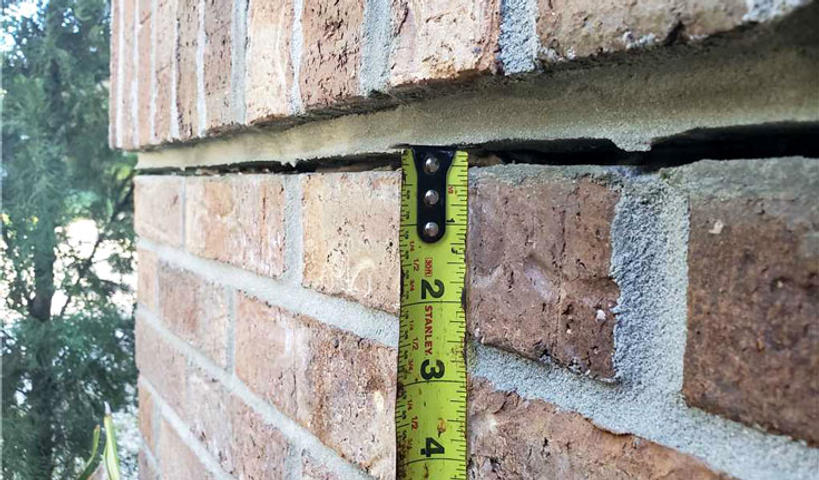 Exterior crack in brick home.