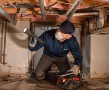 FRS inspector evaluating a crawl space