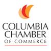 Columbia Chamber of Commerce logo with red and orange abstract flame design above the text.