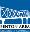 Logo of Fenton Area Chamber of Commerce featuring a stylized bridge in white on a blue background.
