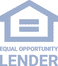 Blue house icon with an equals sign inside. Text below reads "Equal Opportunity Lender.
