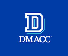 Blue background with a large letter "D" and "DMACC" written below in white text.