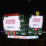 Arena scoreboard showing "Foundation Recovery Systems," with a game tied at 1-1 and time at 8:40.
