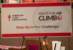 Sign for the American Lung Association's "Fight for Air Climb" event with the slogan "Step Up to the Challenge".