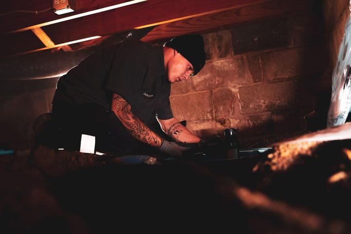 Crew member working in crawl space