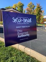 Ohio Basement Authority sponsorship sign at the Spook-tacular Fall Family Festival in Twinsburg