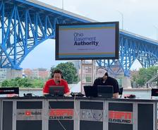 Ohio Basement Authority logo displayed at the 2025 ESPN Cleveland Block Party